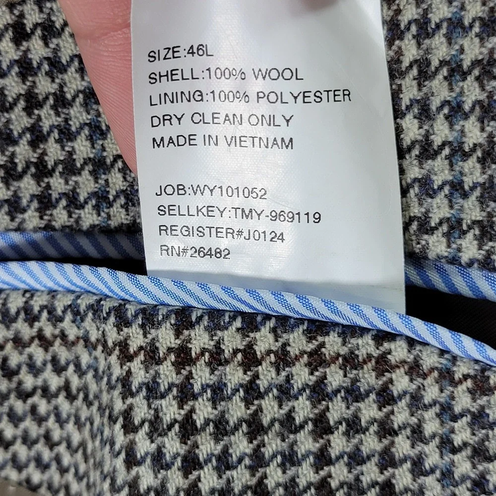 Tommy Hilfiger Men's Sport Coat Blazer Three Button Flannel Wool Houndstooth 46L